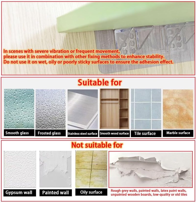 Ourart 12 Pieces Large Size Adhesive Shelf Bracket, Double Row Thickened and Reinforced Design Punch Free Shelf Support Pegs for Shelves Kitchen Cabinet Book Closet - Image 5